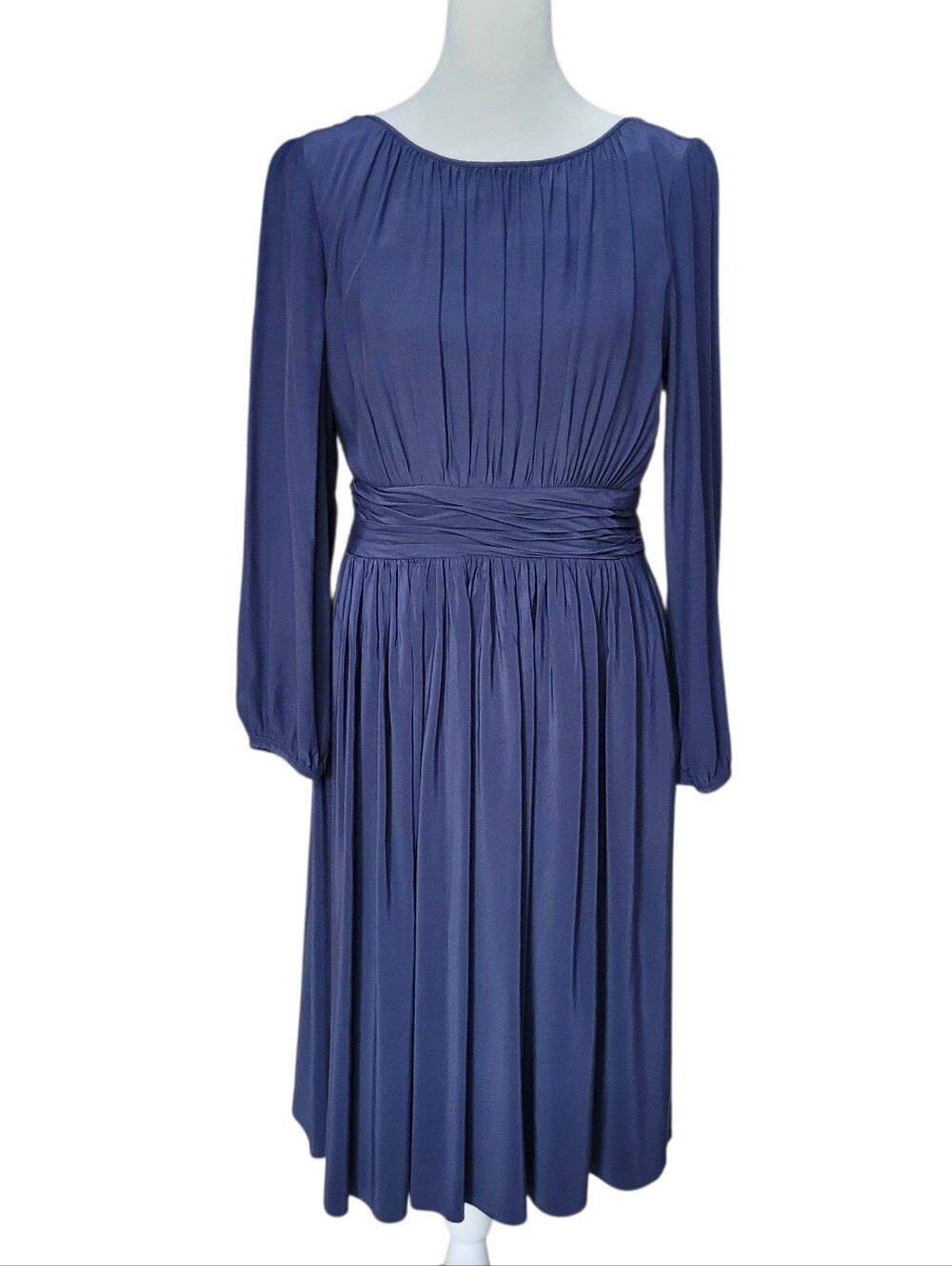 Boden Women’s Navy Blue Long Sleeve Gathered Waist Dress Button Back Size 8